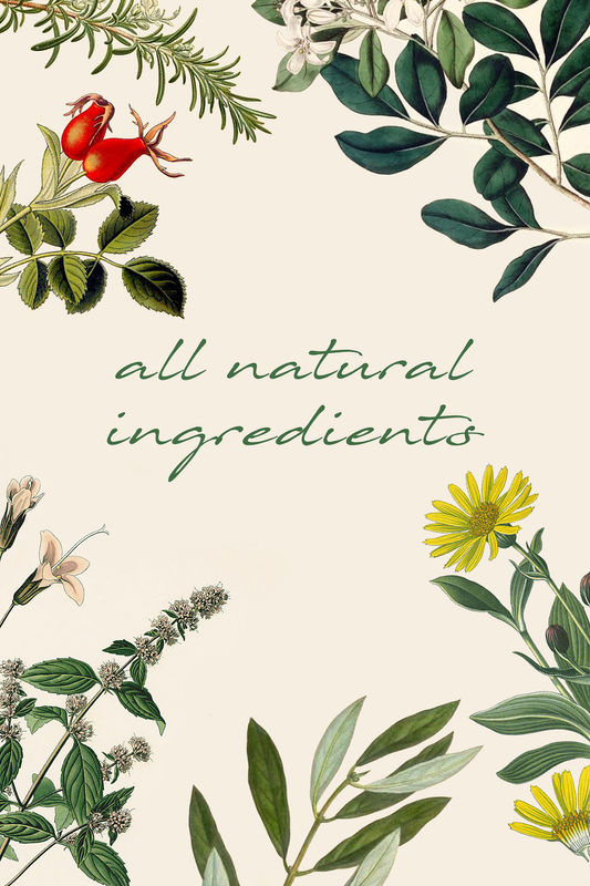 All natural ingredients banner with illustrations of flowers