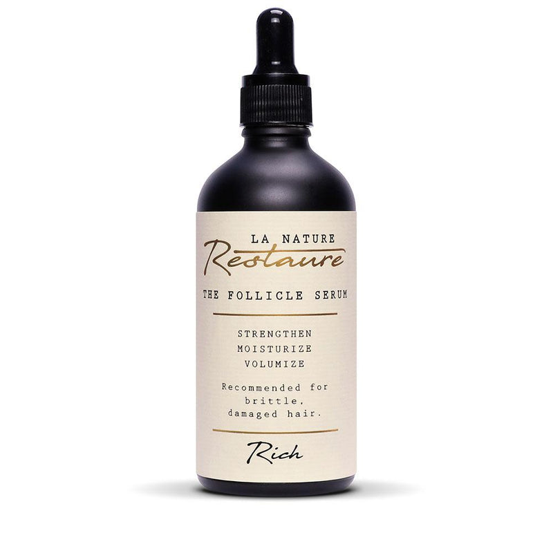 Closed 100ml bottle of La Nature Restaure’s Follicle Serum Rich Formula